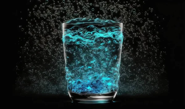 a glass filled with blue liquid on top of a table.
