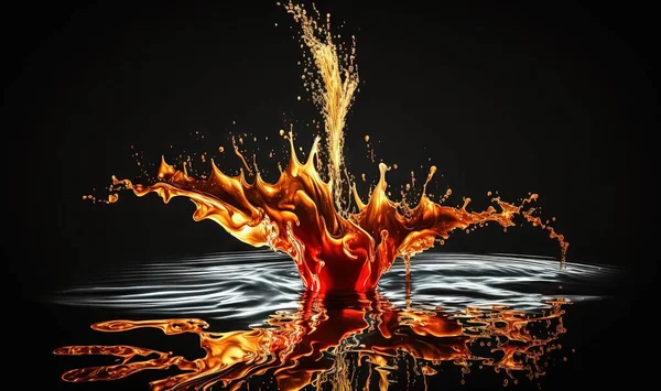 a splash of orange and yellow water on a black background.