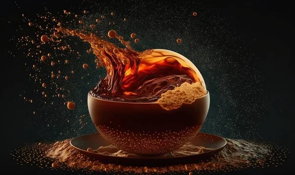 a cup of coffee with a liquid splashing out of it.