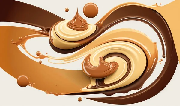 a swirl of chocolate and caramel swirls into a liquid.