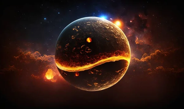 a picture of a planet with a fireball in the middle of it.