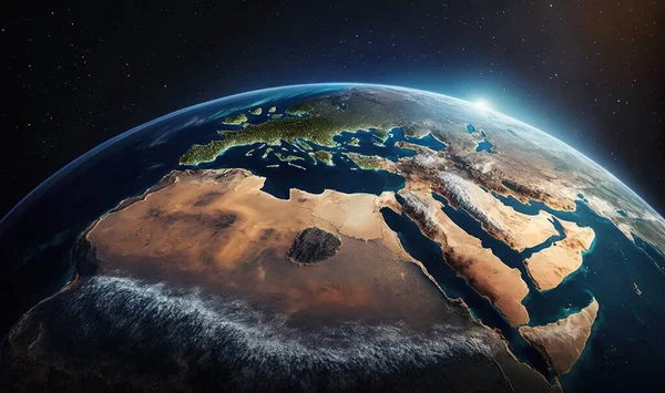 a view of the earth from space showing europe and the middle east.