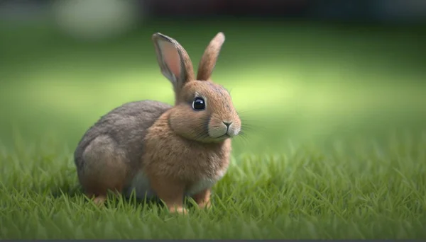 a rabbit is standing in the grass looking at the camera.