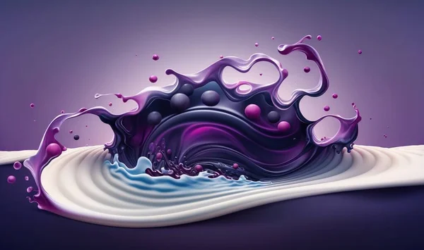a purple liquid splashing into the water with a purple background.
