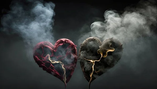 two heart shaped smokes on a black background with a black background.