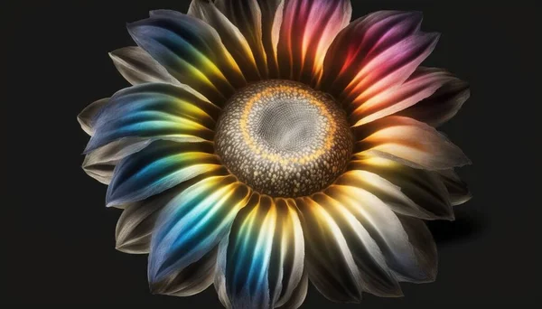 a multicolored flower with a black background and a black background.
