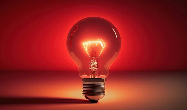 a light bulb with a red background and a red light.