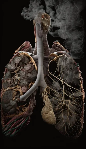 a smoke filled lung is shown in this image with a black background.