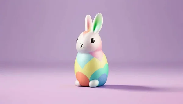 a colorful bunny figurine sitting on a purple surface.