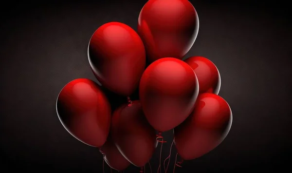 a bunch of red balloons floating on a black background with a dark background.