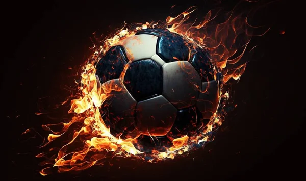 a soccer ball is in the middle of a fireball.