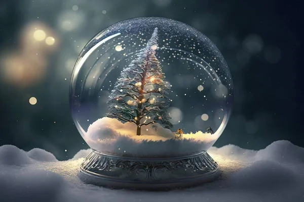 a snow globe with a small christmas tree inside of it.