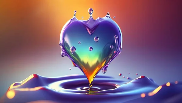 a heart shaped liquid splashing into a puddle of water.