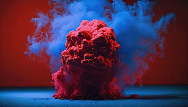 a red and blue smoke bomb on a red and blue background.
