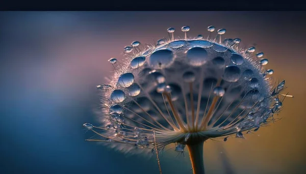 a close up of a dandelion with water droplets.