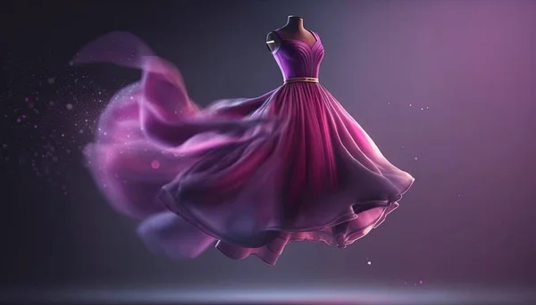 a dress is flying through the air with a purple background.