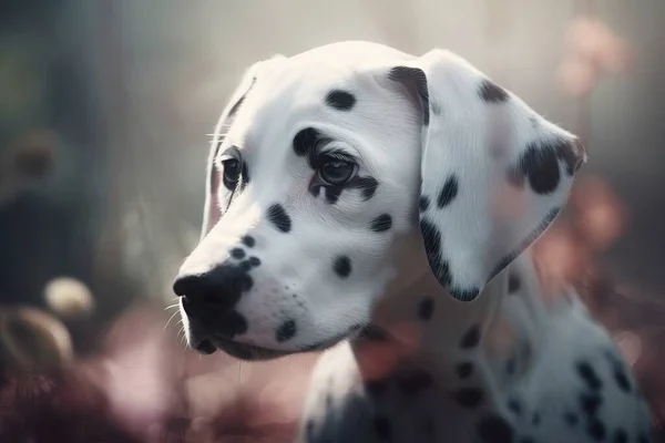 a dalmatian dog with black spots on it\'s face.