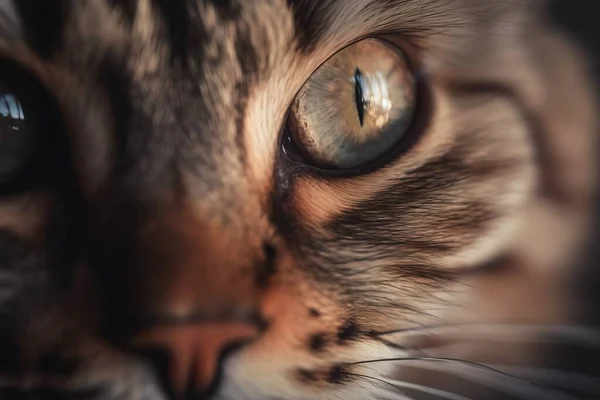 a close up of a cat\'s face with a blurry background.