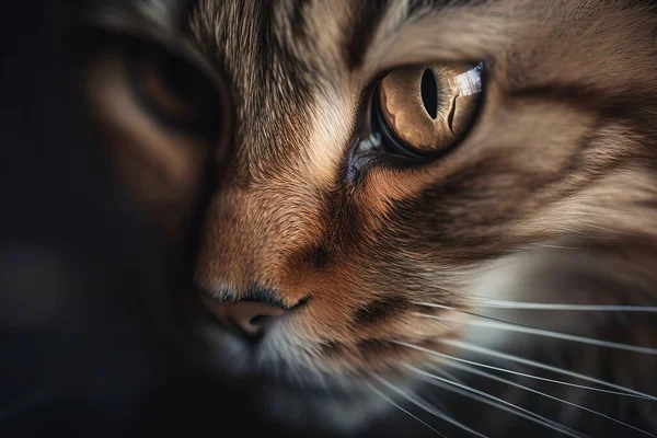 a close up of a cat\'s face with a blurry background.