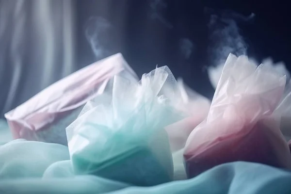 a couple of bags that are sitting on a bed with smoke coming out of them.