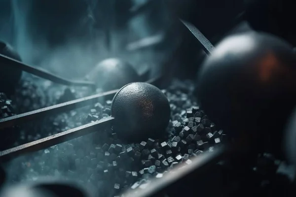 a close up of a metal ball and some metal tongs.