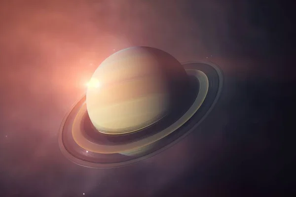 a picture of saturn taken from space with the sun in the background and the earth in the foreground, with the sun shining brightly behind it.