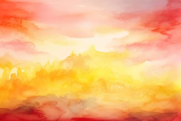 a painting of a yellow and red sky with clouds in the background and a red and yellow sky with clouds in the foreground and a red and yellow sky in the middle.