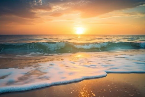 the sun is setting over the ocean with a wave coming towards the shore and the sun is setting over the ocean with a wave coming towards the shore.