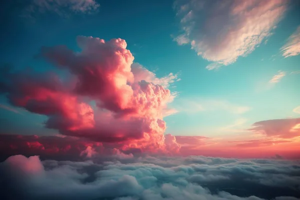 a view of a pink cloud in the sky from a plane window at sunset or sunrise or sunset, as seen from a plane window.