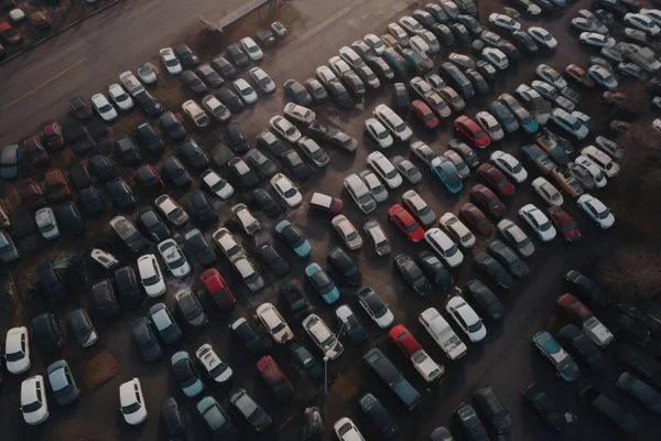 a parking lot filled with lots of cars next to a parking lot filled with lots of parked cars next to a parking lot filled with lots of parked cars.