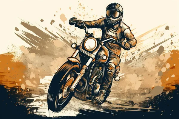 a man riding a motorcycle on a dirt track with a splash of paint on the back of the bike and the front wheel behind him.