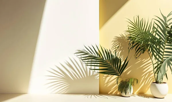 a couple of palm trees sitting next to each other on a table.