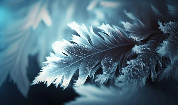 a close up of a blue and white leaf with a blurry back ground and a black back ground with a white and blue background.