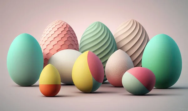 a group of colorful eggs sitting next to each other on a gray surface with a light pink back ground and a light pink back ground.