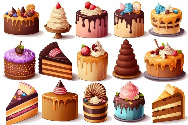 a bunch of different types of cakes on a white background with a white background and a white background with a white background and a variety of cakes.