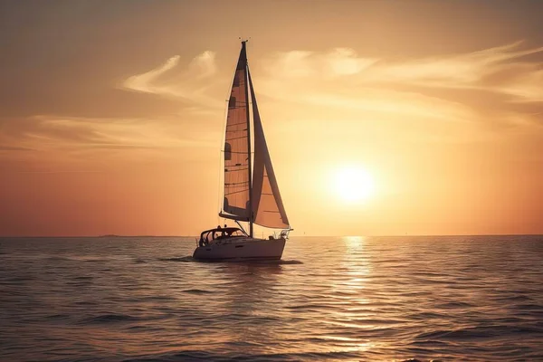 a sailboat is sailing in the ocean at sunset or dawn.