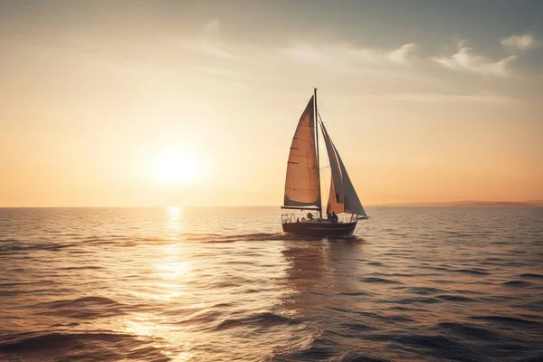 a sailboat is sailing in the ocean at sunset or dawn.