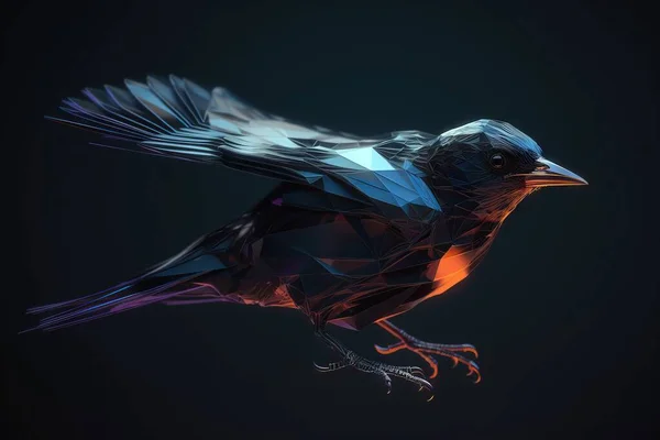 a colorful bird is flying in the air with its wings spread out and it\'s head turned to the side, with a black background.