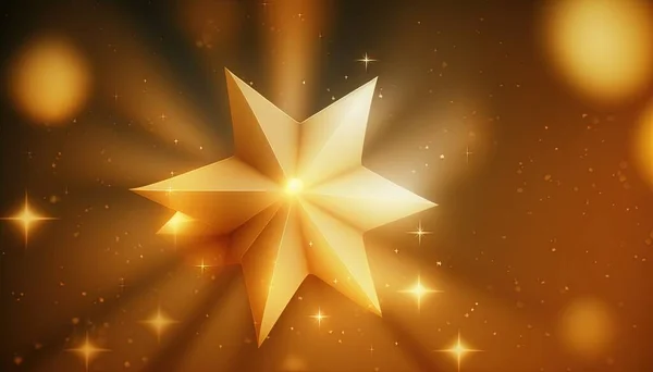 a shiny gold star on a black background with stars around it.