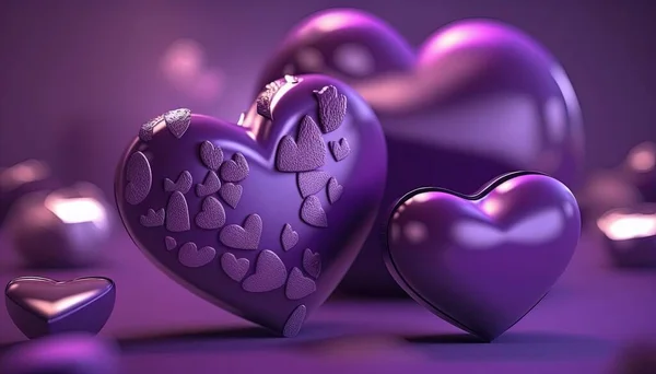 two purple hearts with hearts shaped like hearts on a purple background.