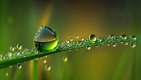 a drop of water sitting on top of a green leaf.