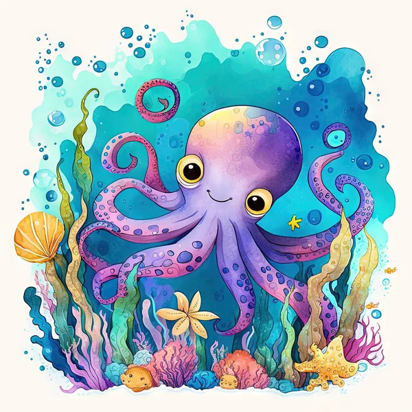 an octopus with a smile on its face under the water. .