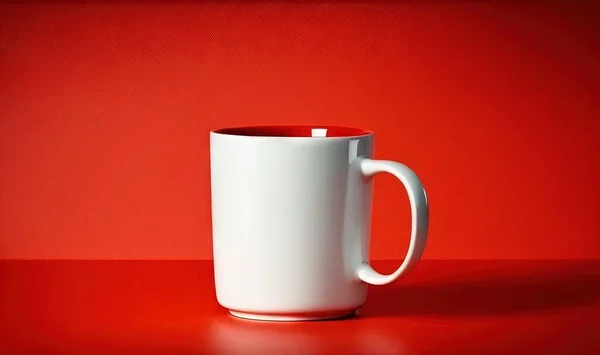 a white coffee mug with a red rim on a red background.  generative ai