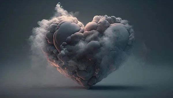 a heart shaped cloud of smoke floating in the air on a dark background.