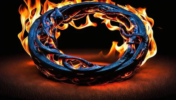 a fire ring is shown in the middle of a black background.