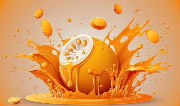 an orange juice splashing out of an orange juicer.