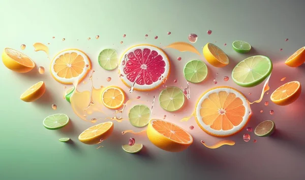 a group of citrus fruit slices and slices of lime, oranges, and limes.
