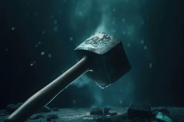 a hammer is hitting a rock with a large hammer blade.