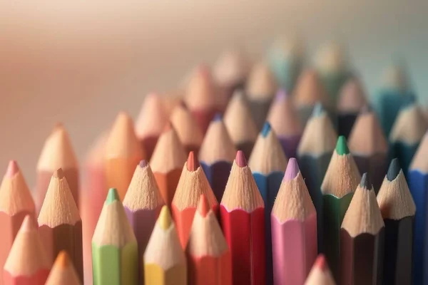 a group of colored pencils lined up in a row.