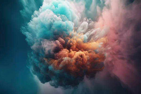 a colorful cloud of smoke floating in the air on a dark background.